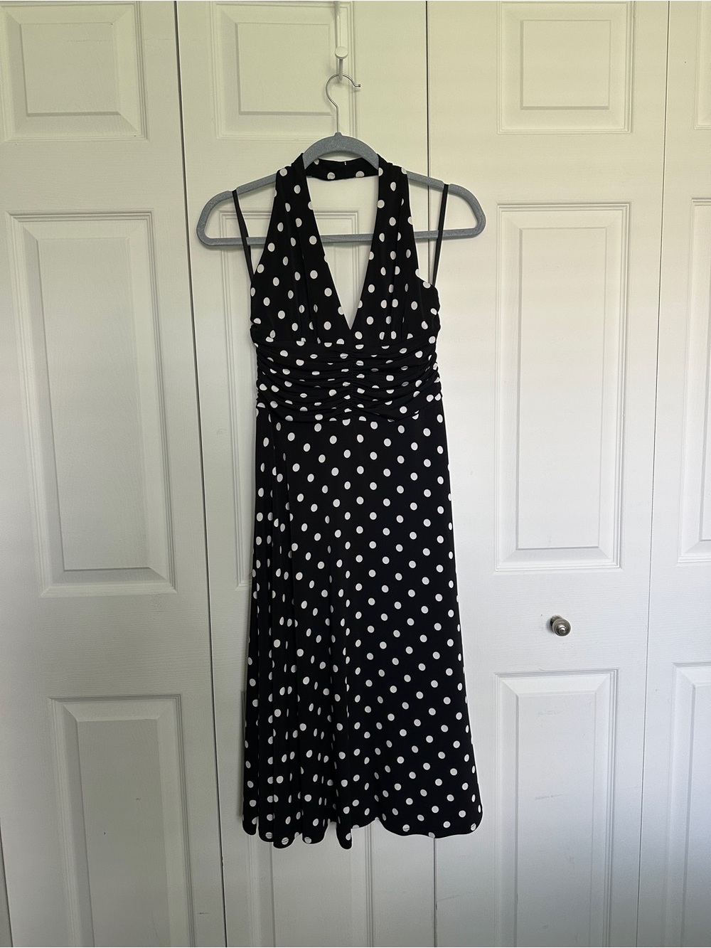 Max & Cleo Black & White Polka Dot Halter Midi Dress